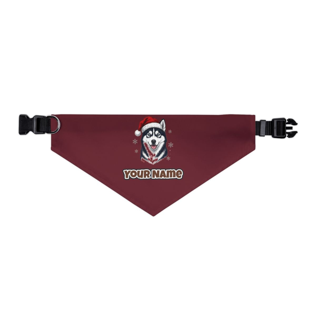 Siberian Husky personalised Christmas pet bandana in maroon, collar with buckle