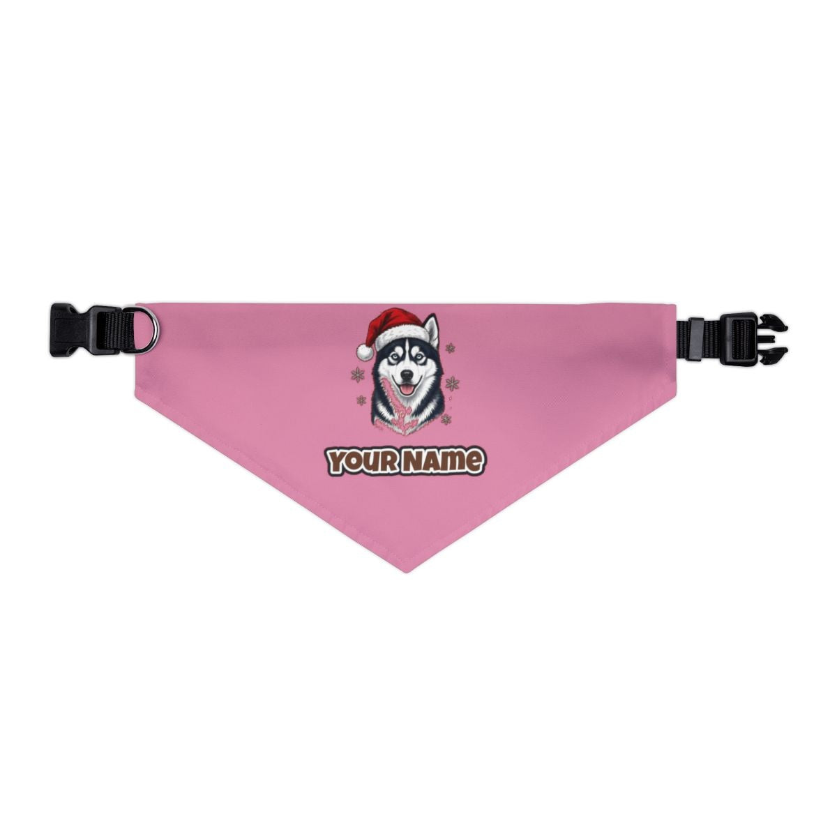 Siberian Husky personalised Christmas pet bandana in pink, collar with buckle