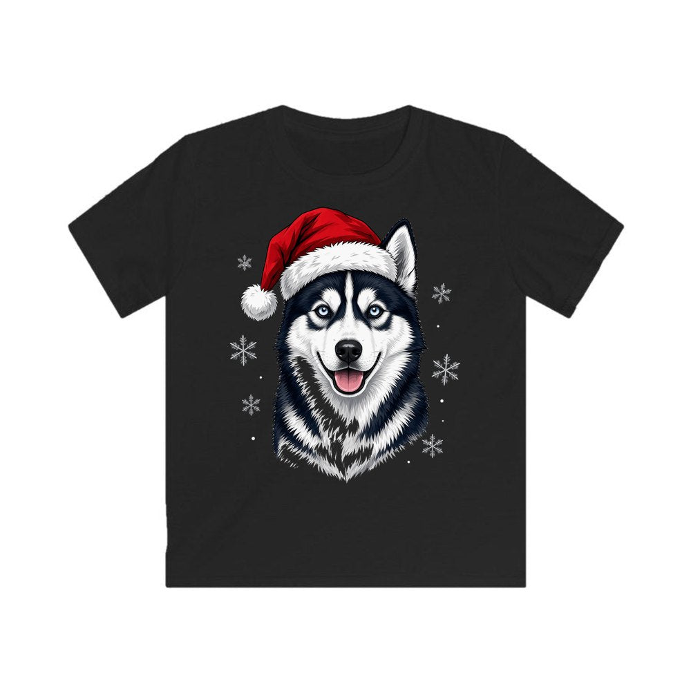 Siberian Husky personalised kids Christmas tee in black