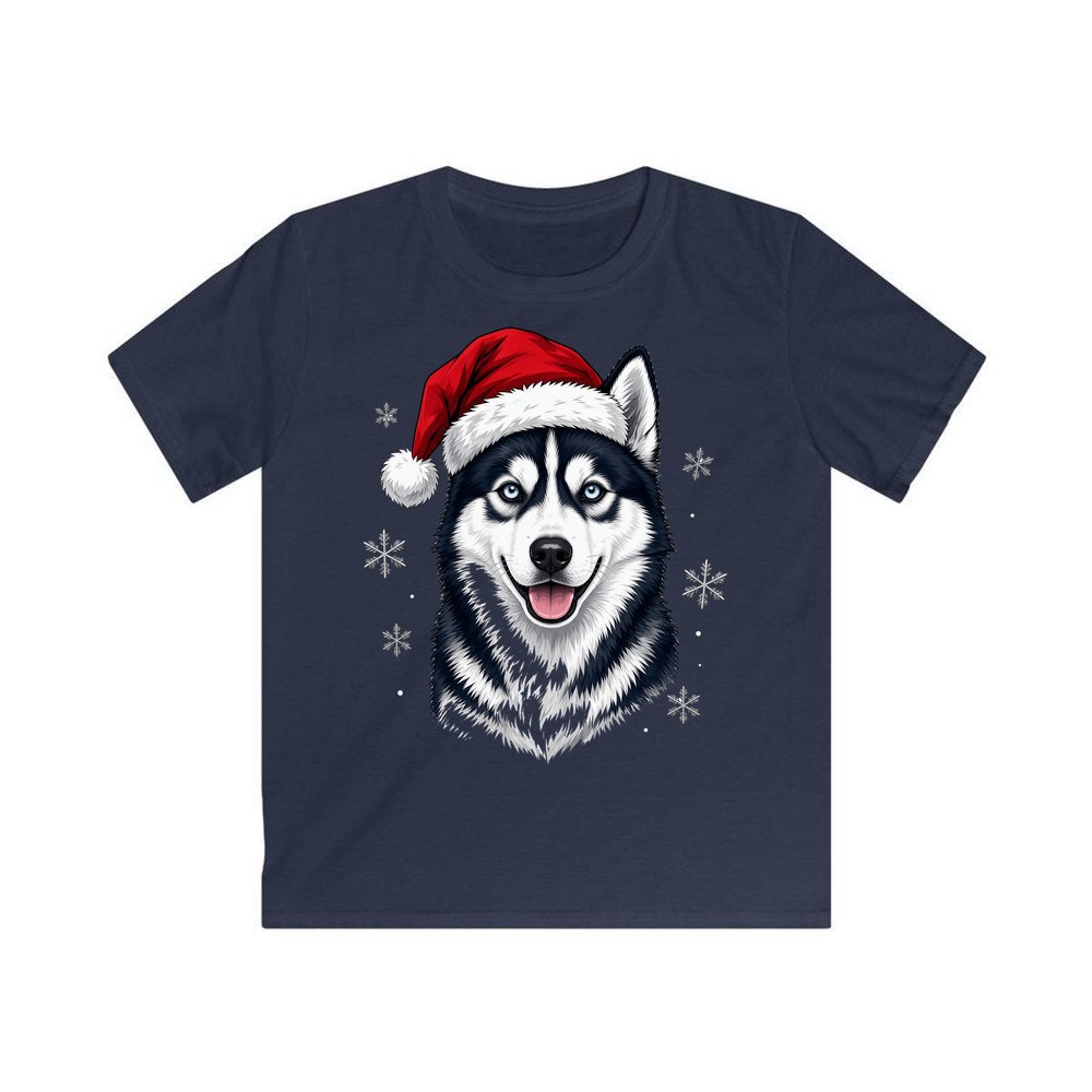 Siberian Husky personalised kids Christmas tee in navy