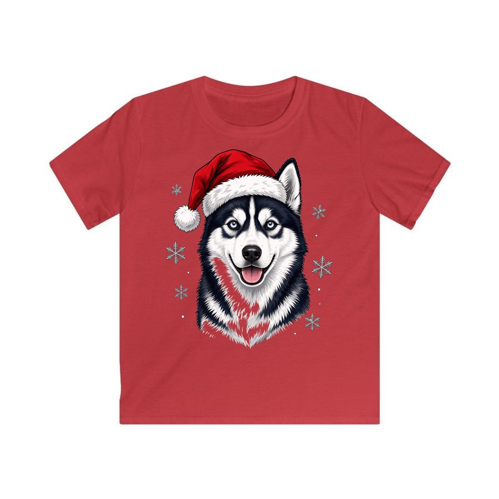 Siberian Husky personalised kids Christmas tee in red