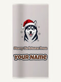 Siberian Husky Christmas Personalised Beach Towel