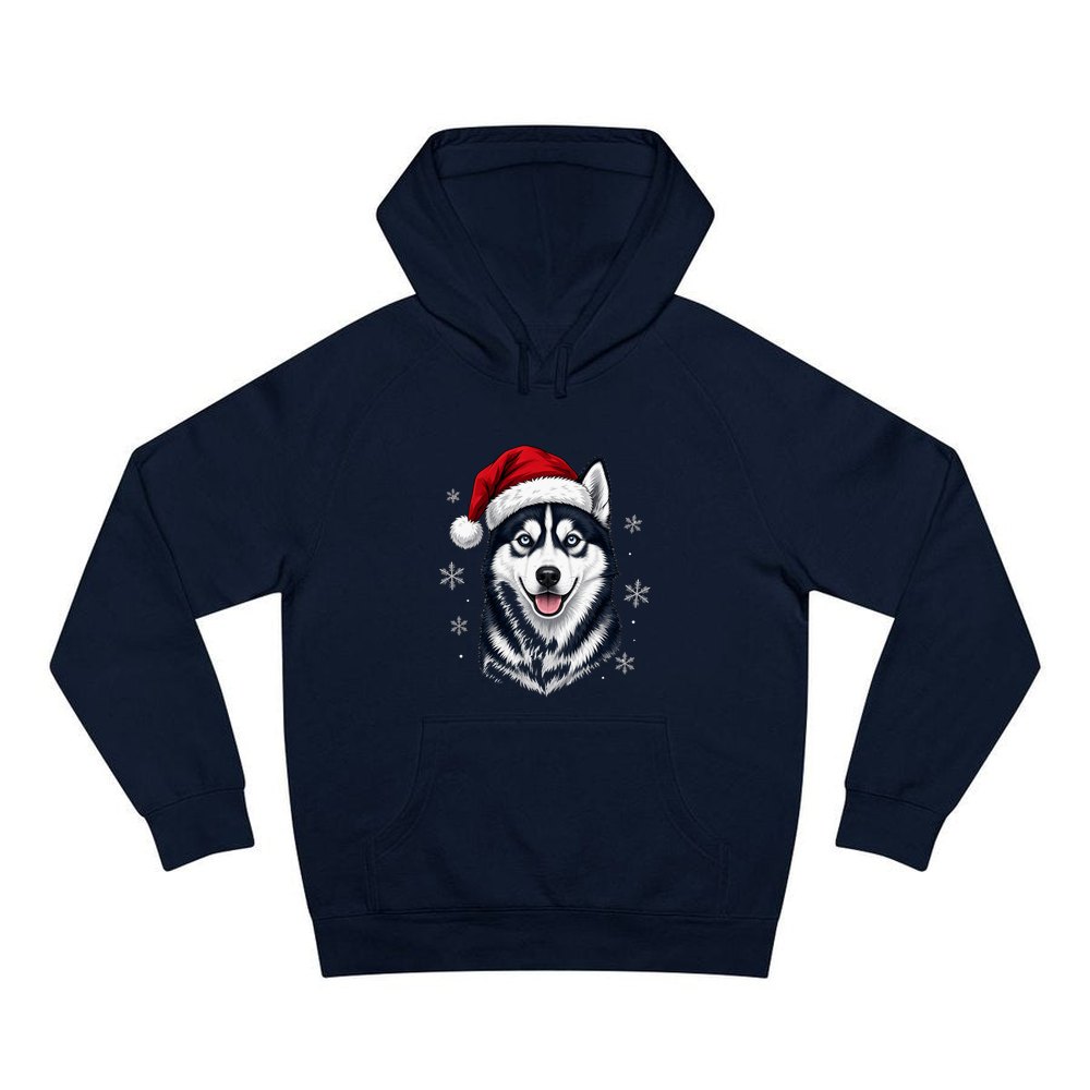 Siberian Husky personalised Christmas hoodie in navy