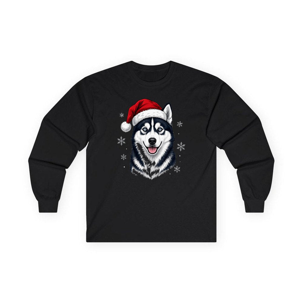 Siberian Husky personalised long sleeve Christmas T-shirt in black