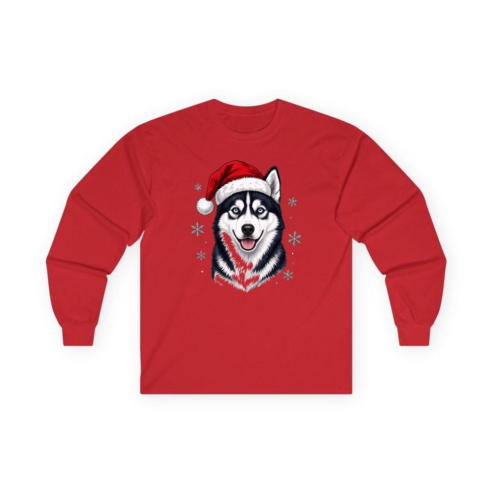 Siberian Husky personalised long sleeve Christmas T-shirt in red