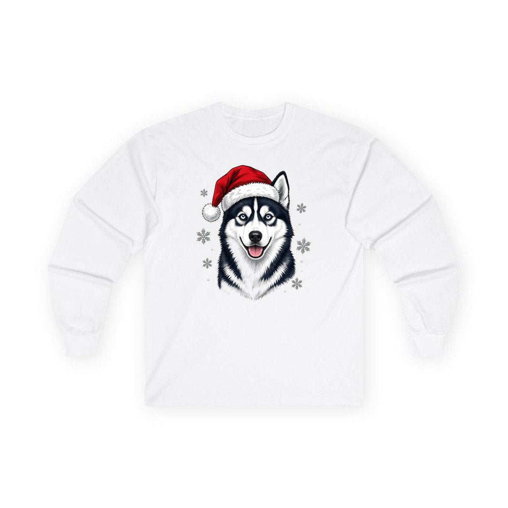 Siberian Husky personalised long sleeve Christmas T-shirt in white