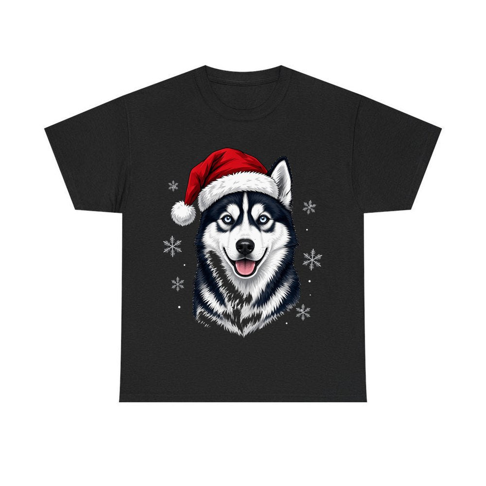 Siberian Husky personalised Christmas T-shirt in black