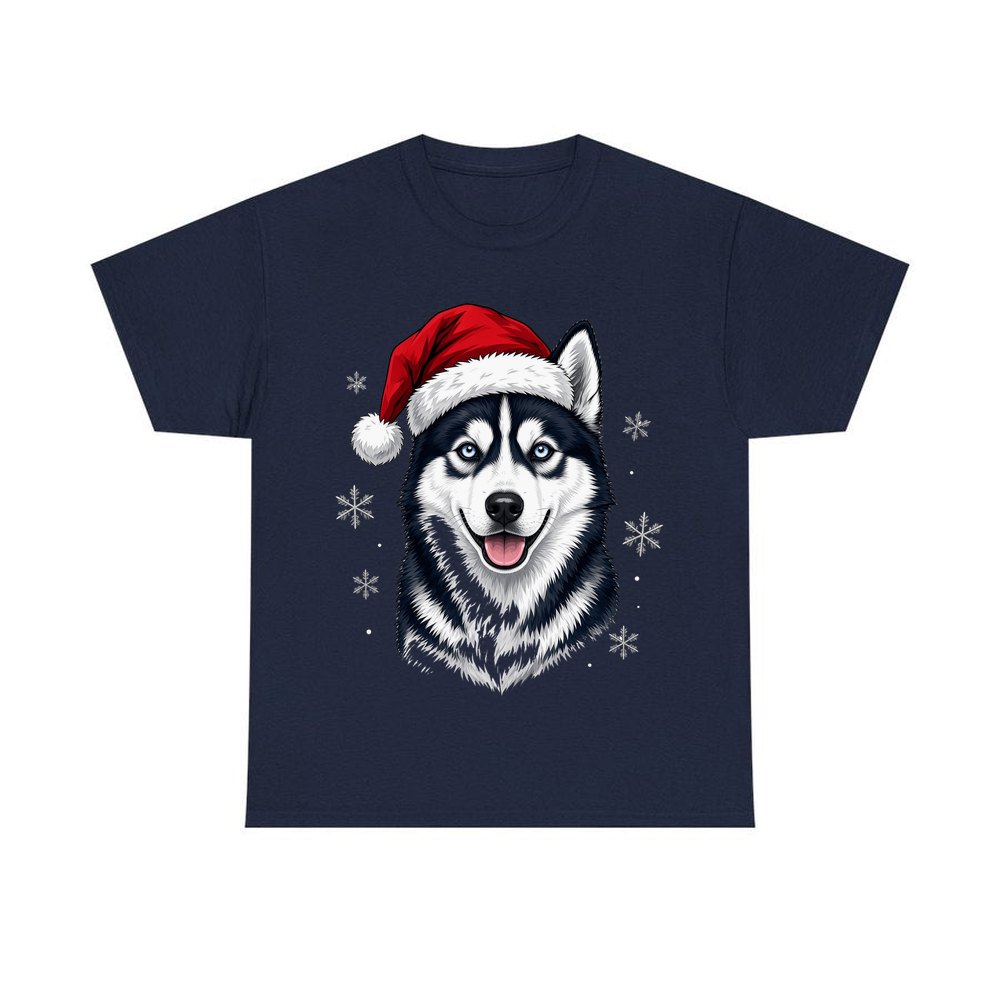 Siberian Husky personalised Christmas T-shirt in navy