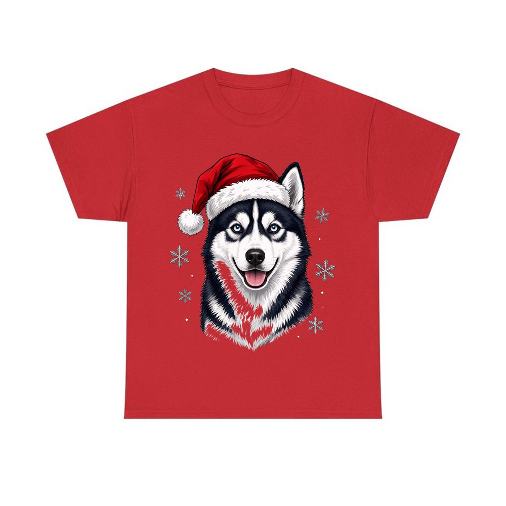 Siberian Husky personalised Christmas T-shirt in red