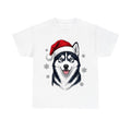 Siberian Husky Christmas design on a white tee