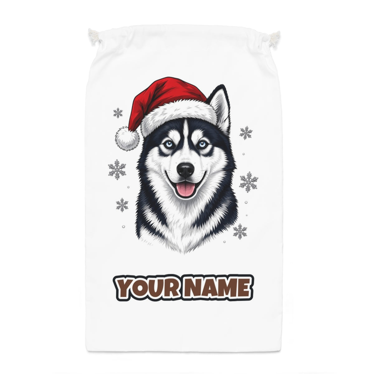 Siberian Husky Santa sack laid flat, showing the full print