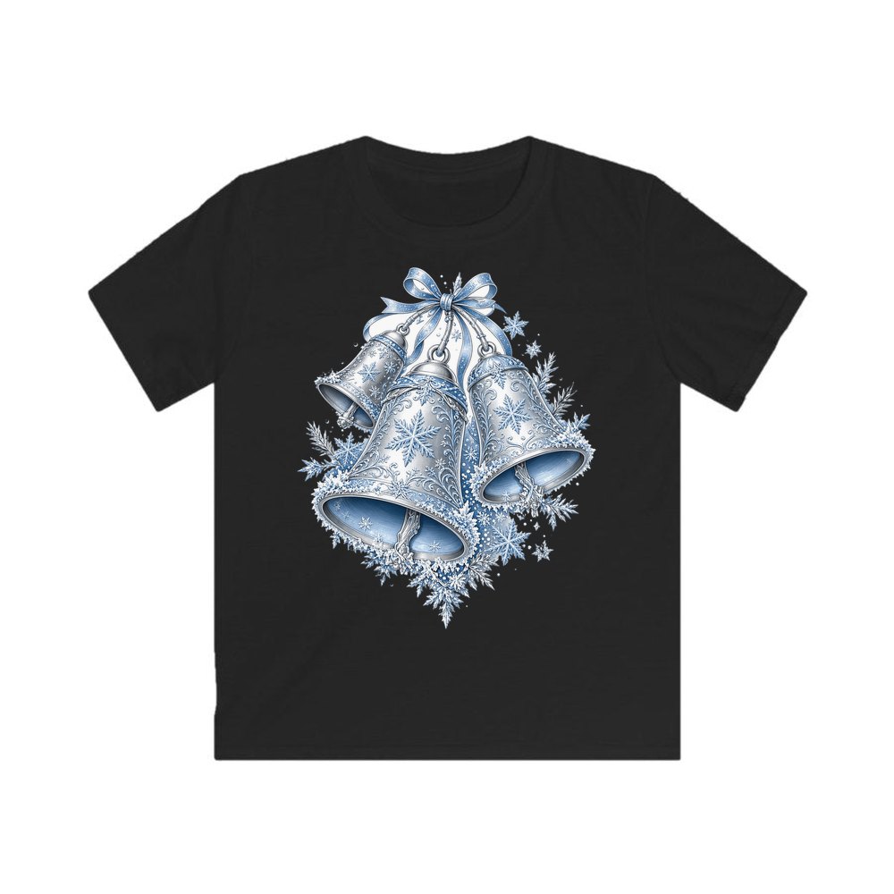 Silver and Blue Bells personalised kids Christmas tee in black