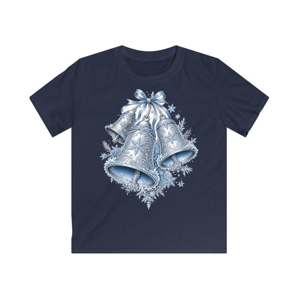 Silver and Blue Bells personalised kids Christmas tee in navy