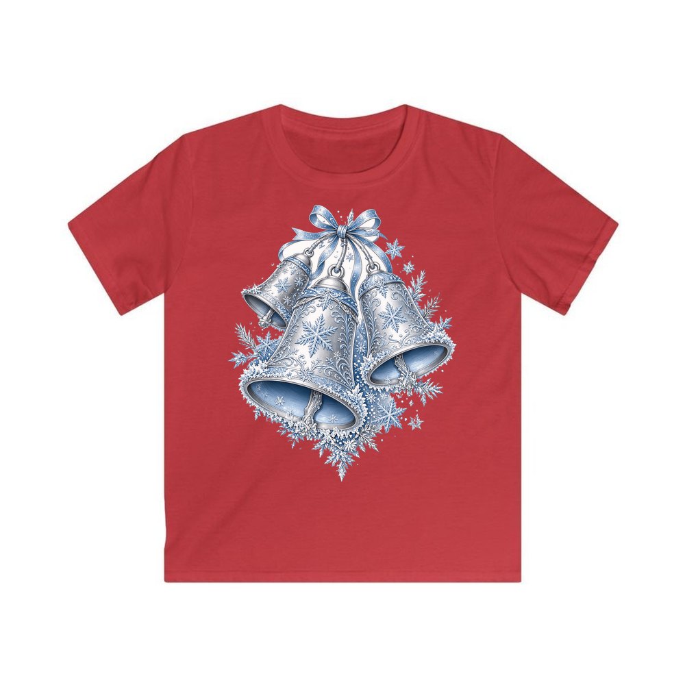 Silver and Blue Bells personalised kids Christmas tee in red