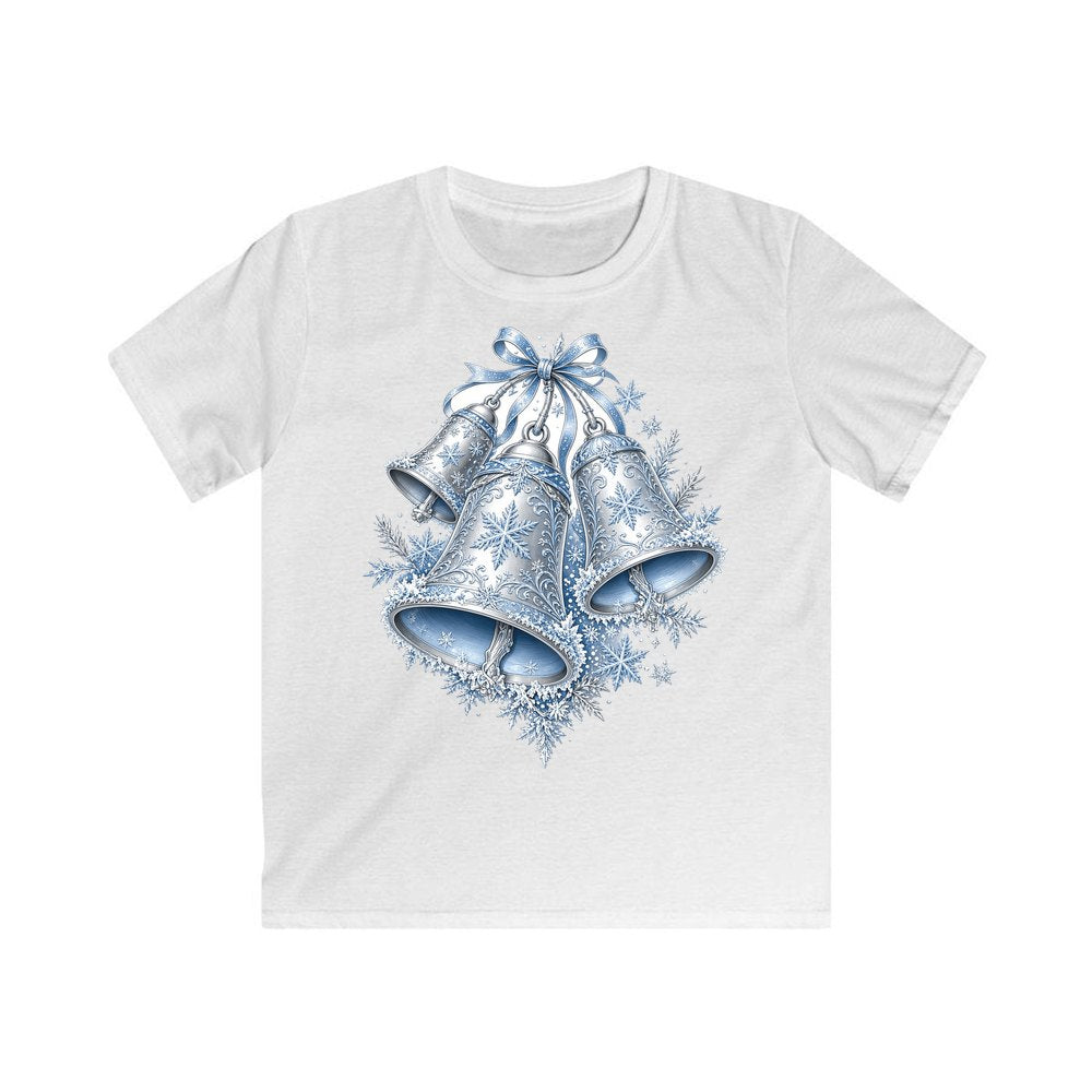 Silver and Blue Bells personalised kids Christmas tee in white