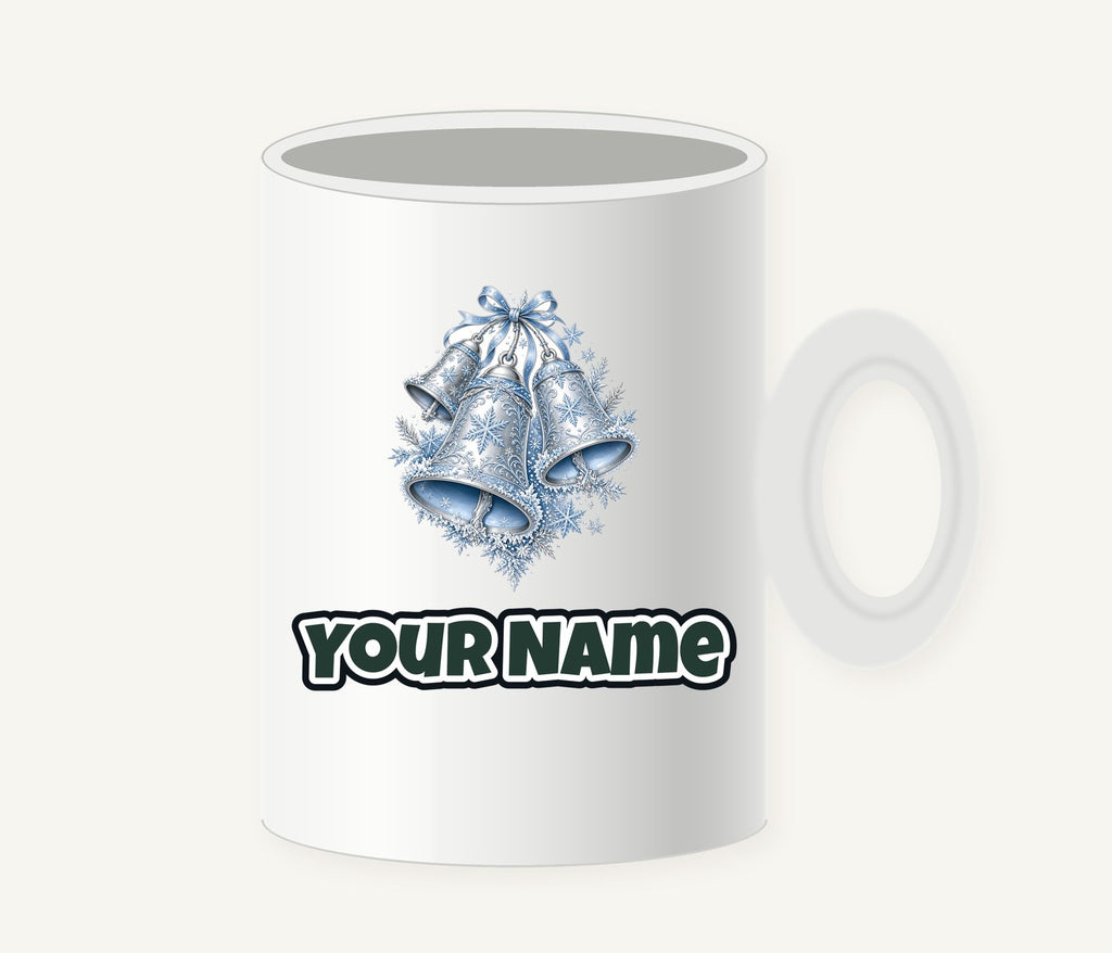 Silver and Blue Bells Personalised Christmas Mug