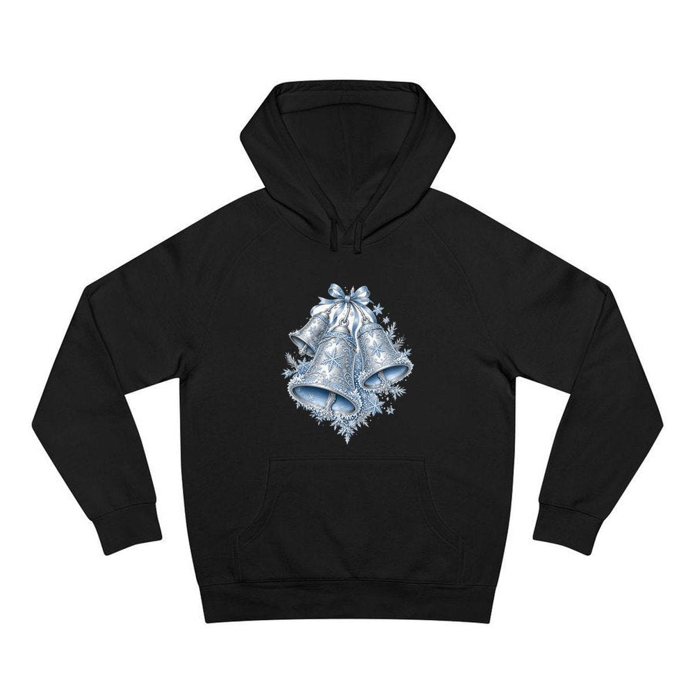 Silver and Blue Bells personalised Christmas hoodie in black