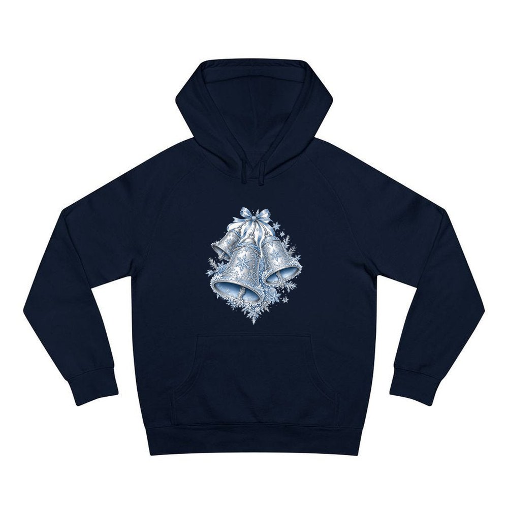 Silver and Blue Bells personalised Christmas hoodie in navy