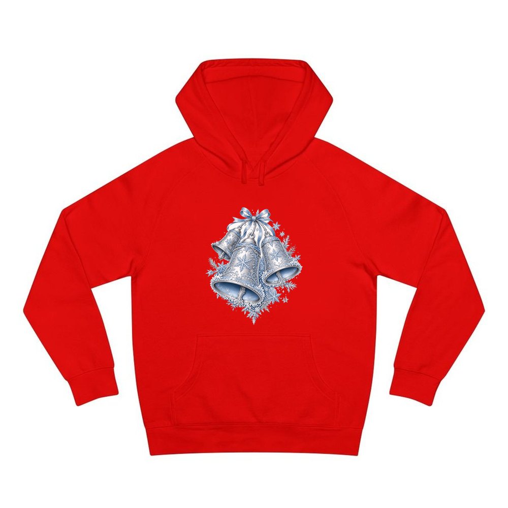 Silver and Blue Bells personalised Christmas hoodie in red