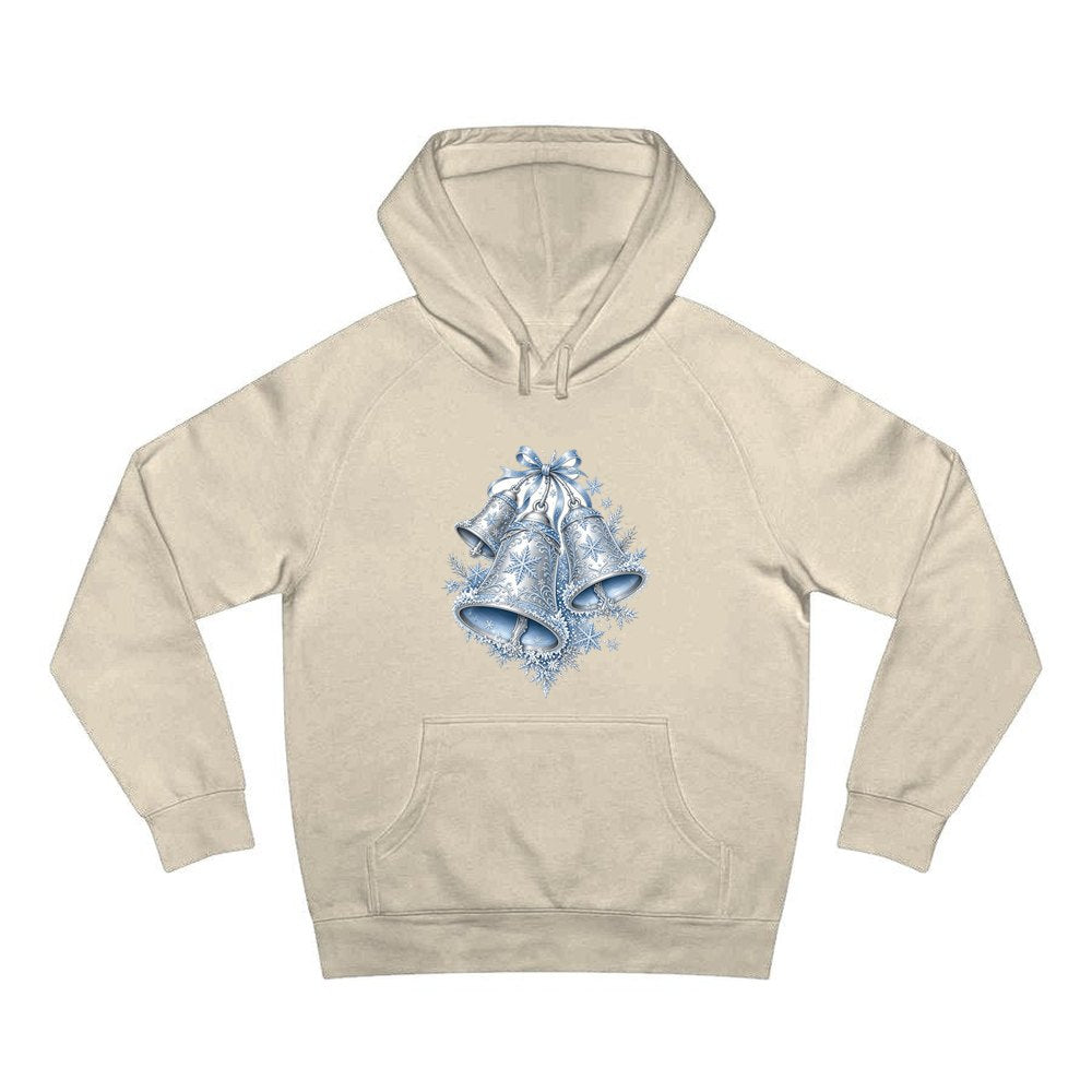Silver and Blue Bells personalised Christmas hoodie in sand