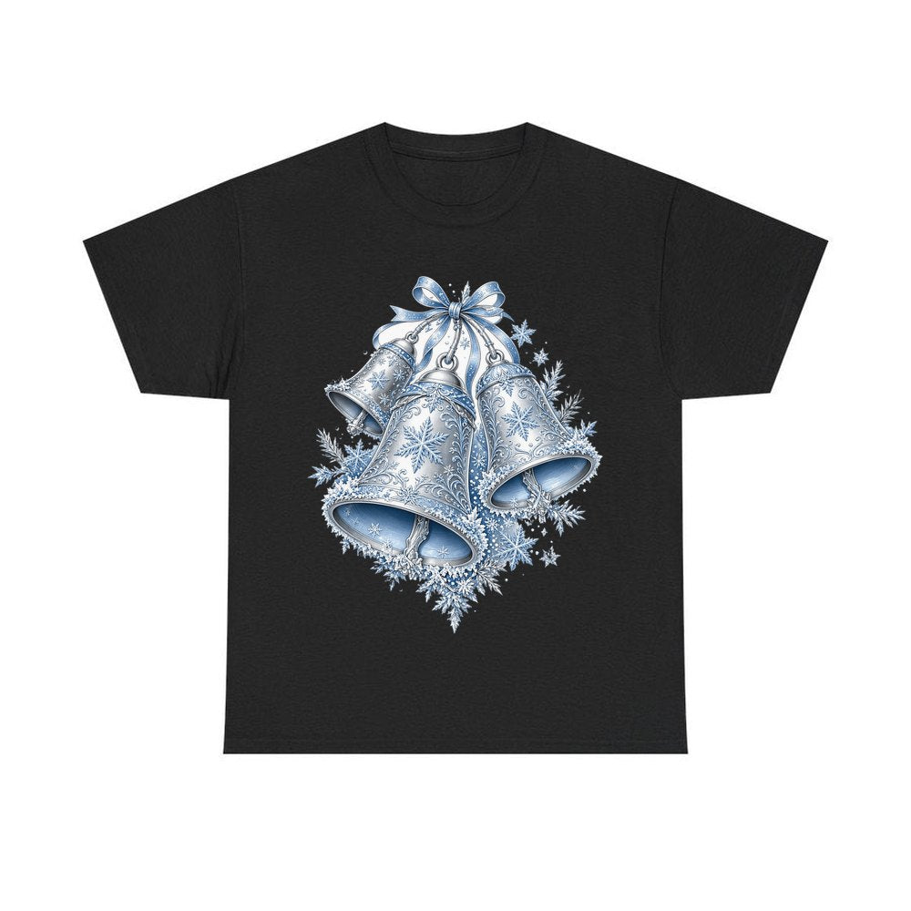 Silver and Blue Bells personalised Christmas T-shirt in black