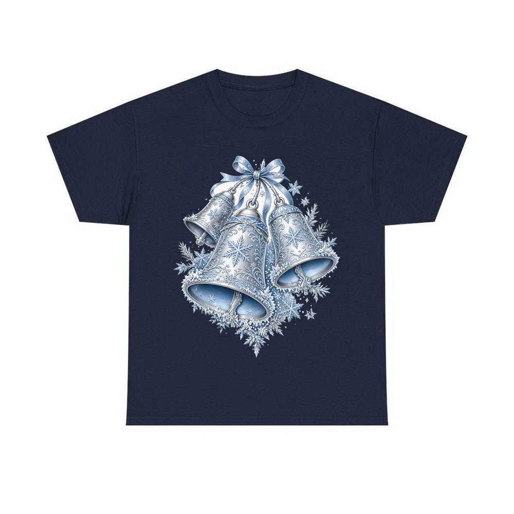 Silver and Blue Bells personalised Christmas T-shirt in navy