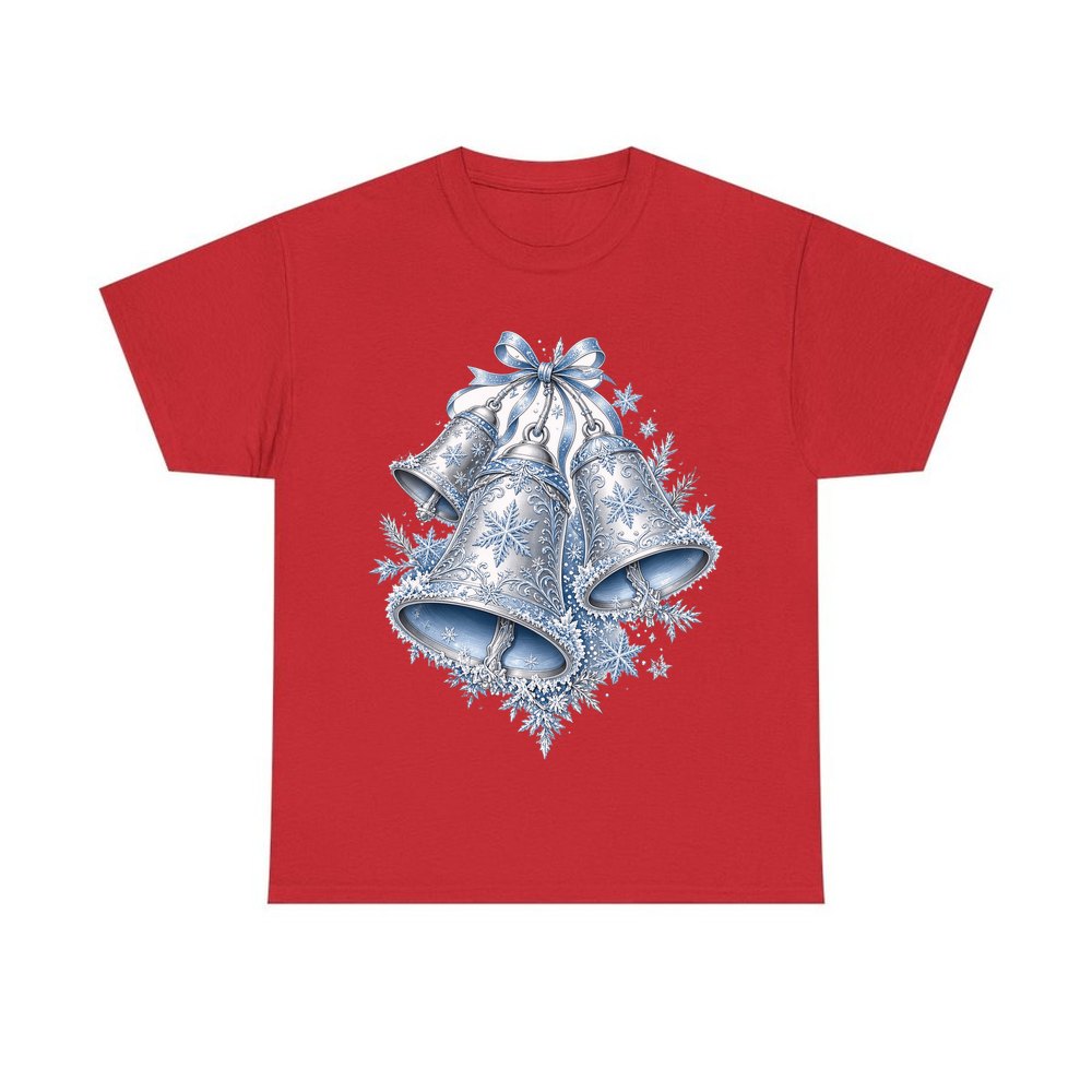 Silver and Blue Bells personalised Christmas T-shirt in red