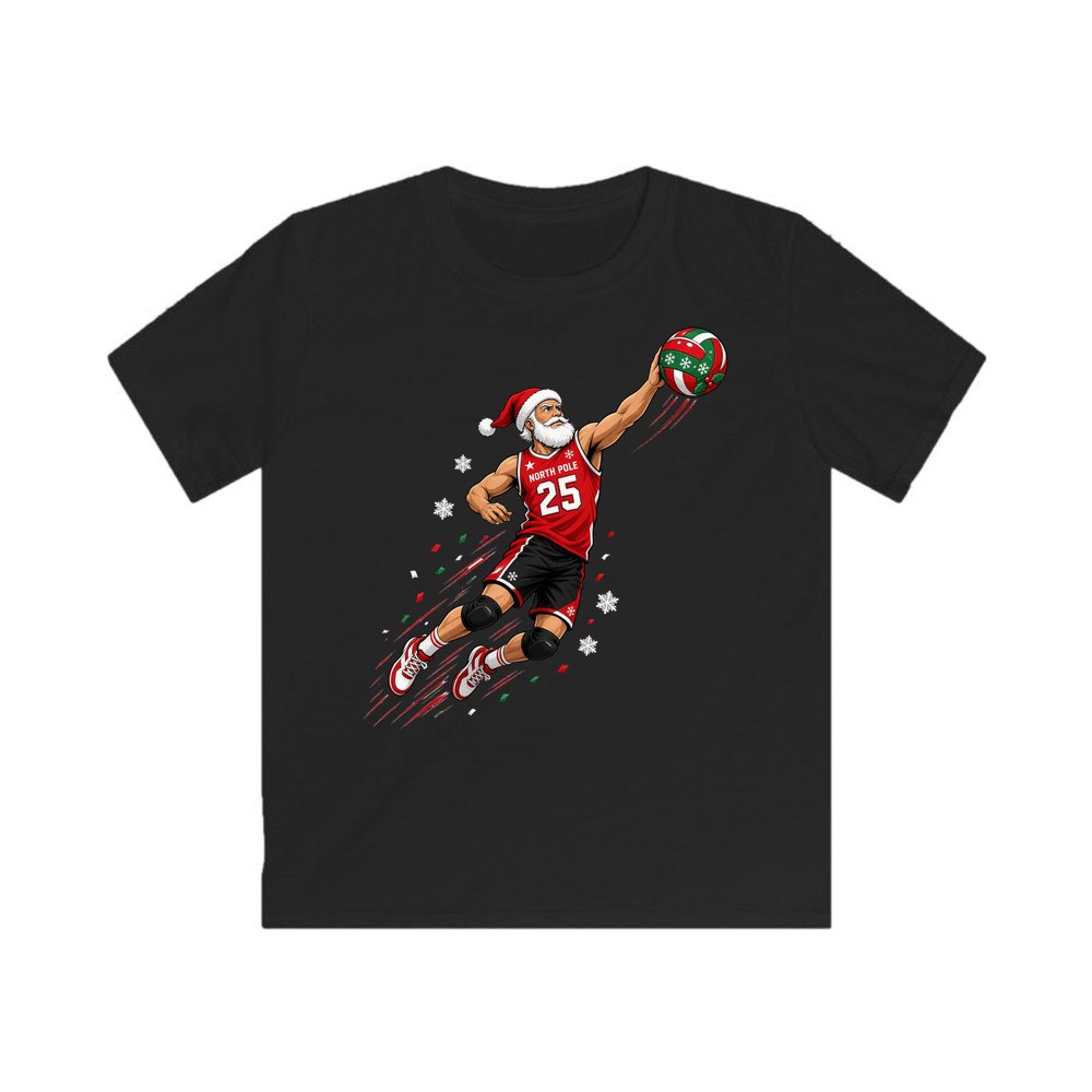 Slam Dunk Santa personalised kids Christmas tee in black
