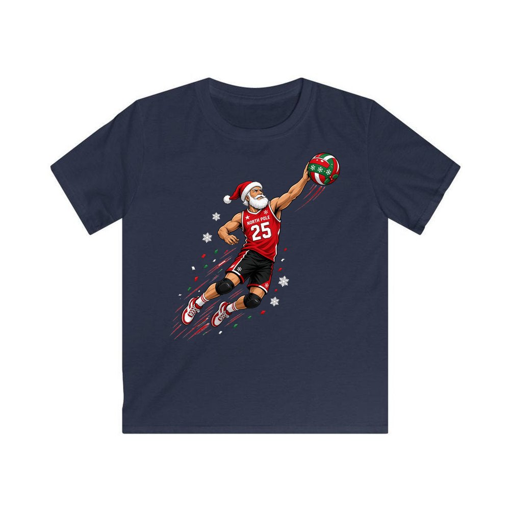 Slam Dunk Santa personalised kids Christmas tee in navy