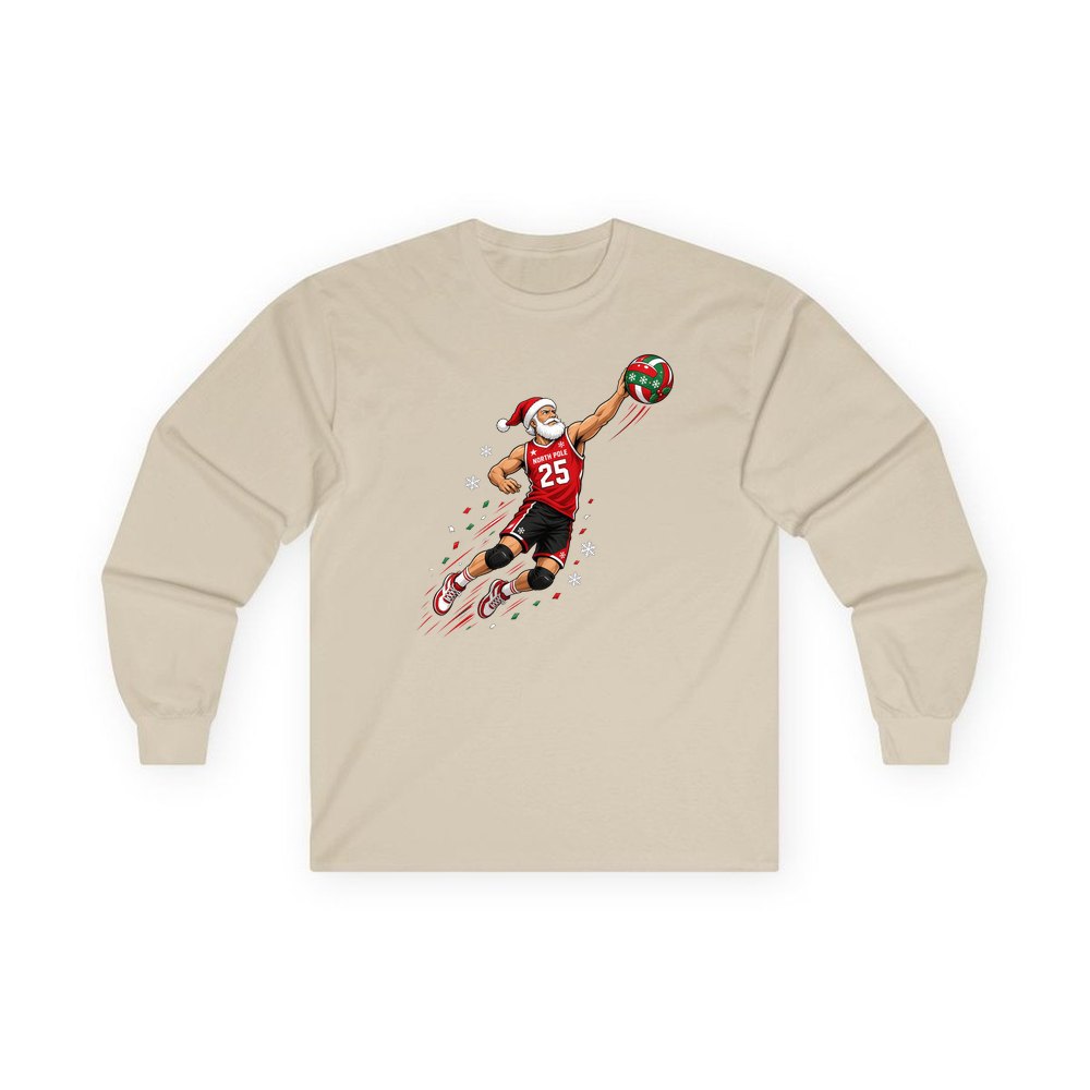 Slam Dunk Santa personalised long sleeve Christmas T-shirt in sand