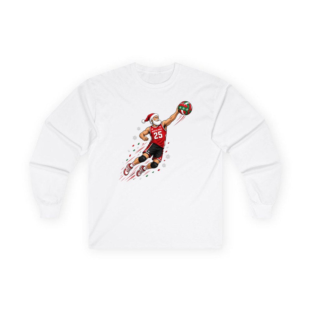 Slam Dunk Santa personalised long sleeve Christmas T-shirt in white