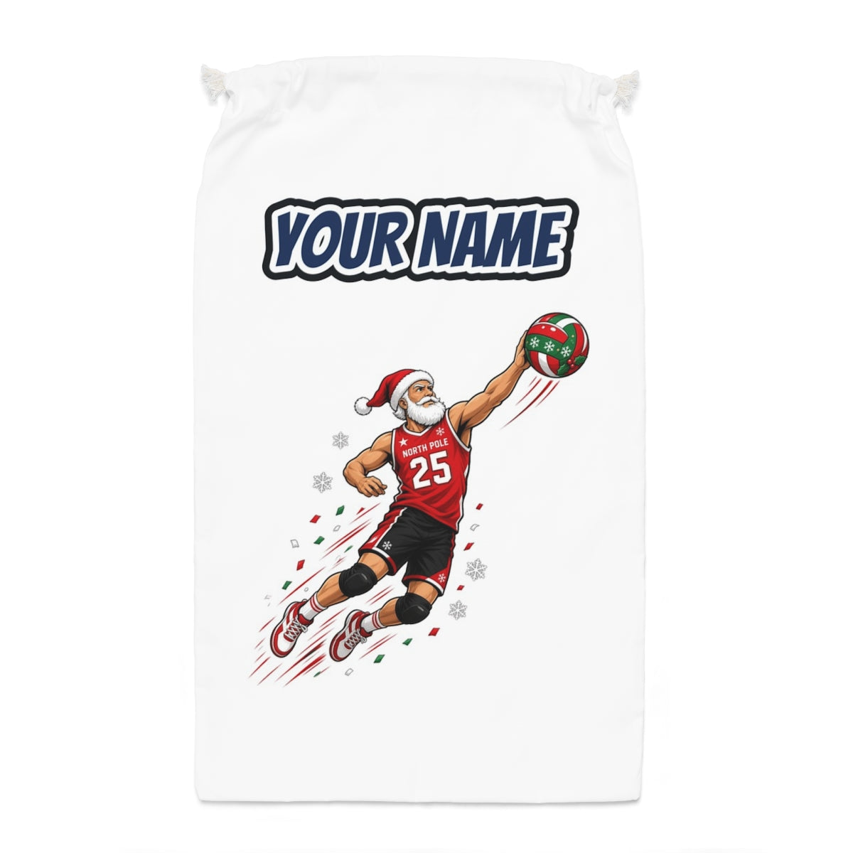 Slam Dunk Santa Santa sack laid flat, showing the full print