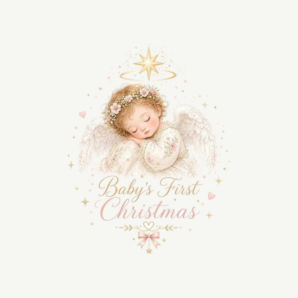 Sleeping Angel Baby Christmas Personalised Kids and Baby Christmas Tee