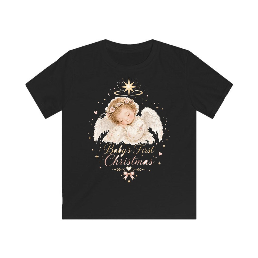 Sleeping Angel Baby Christmas personalised kids Christmas tee in black