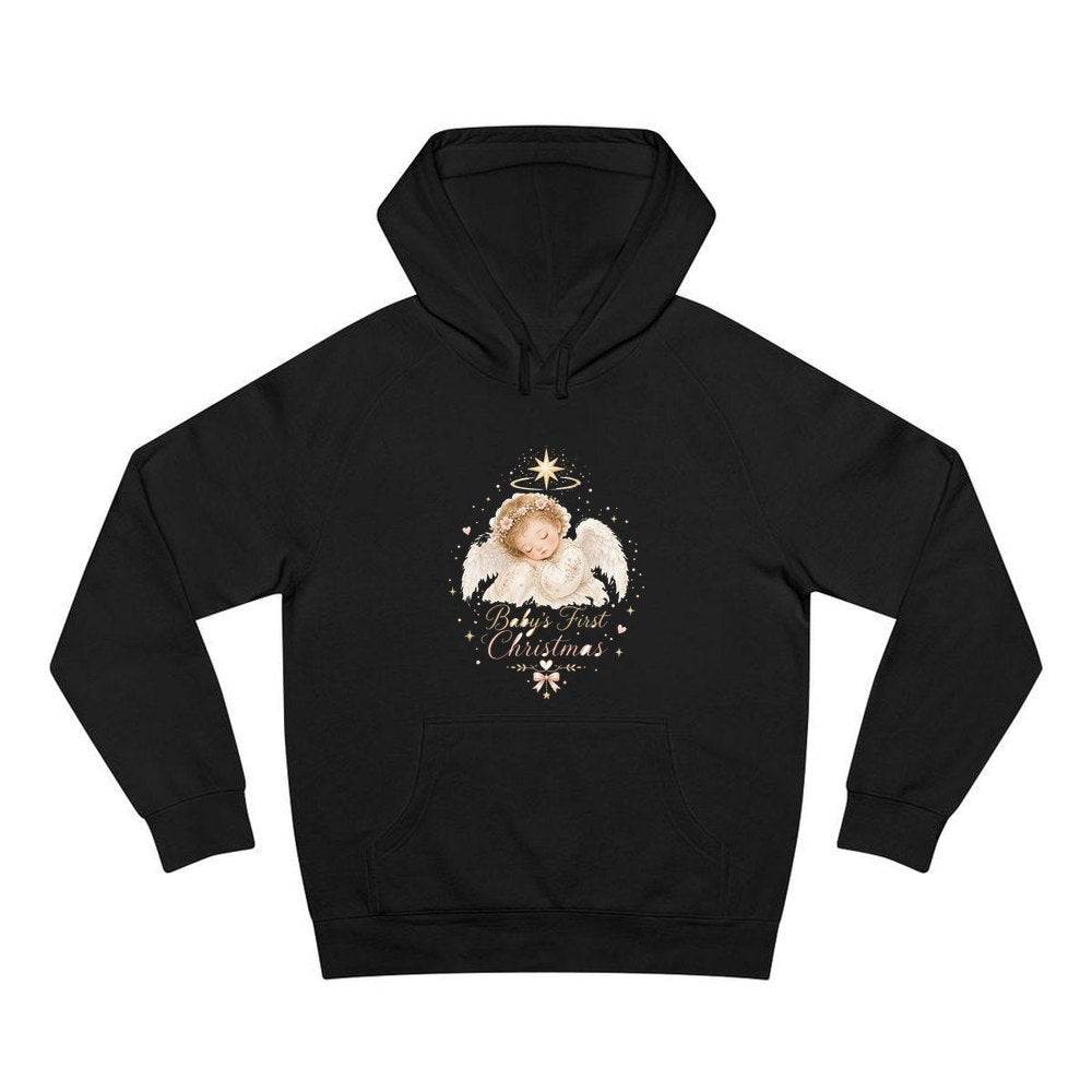 Sleeping Angel Baby Christmas personalised Christmas hoodie in black