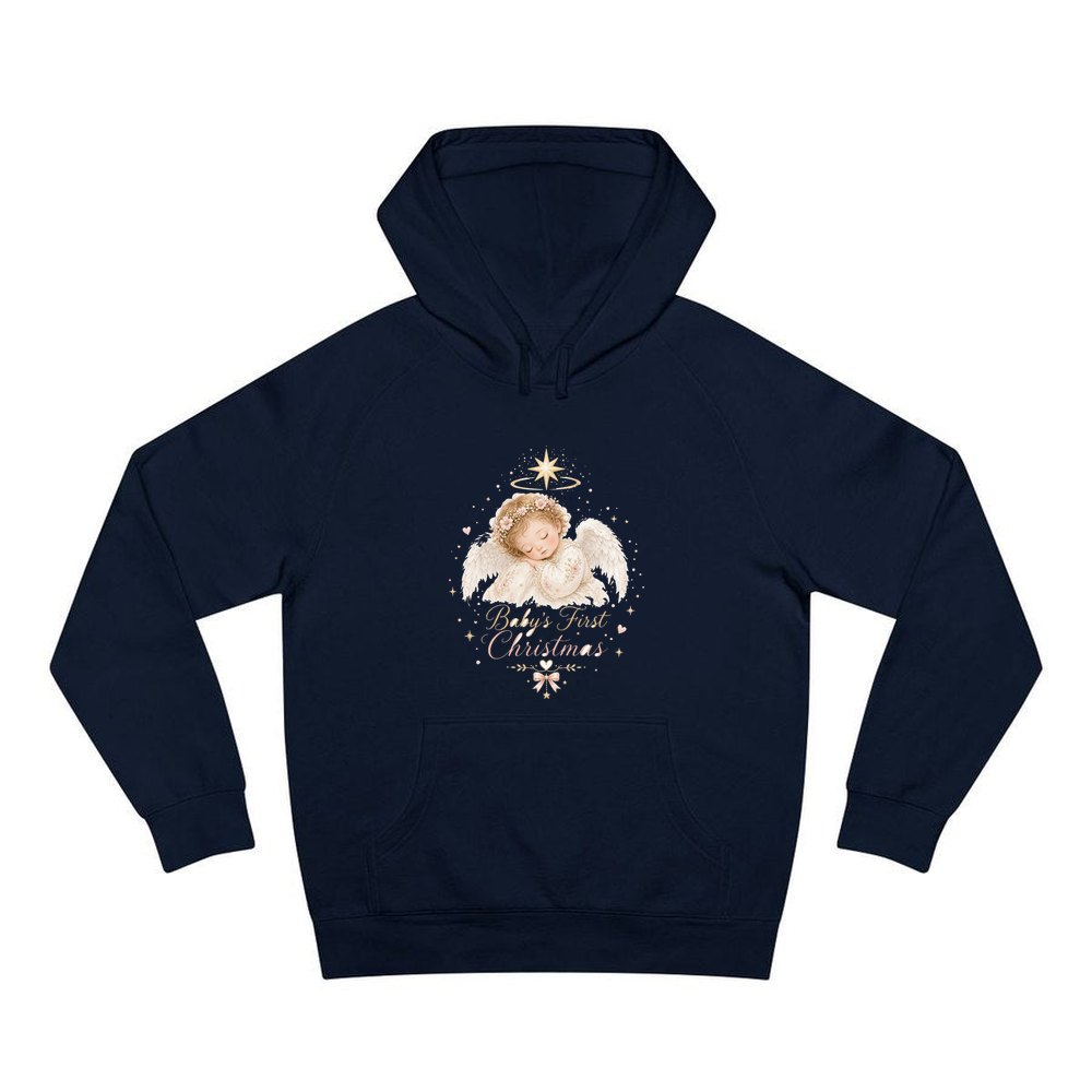 Sleeping Angel Baby Christmas personalised Christmas hoodie in navy