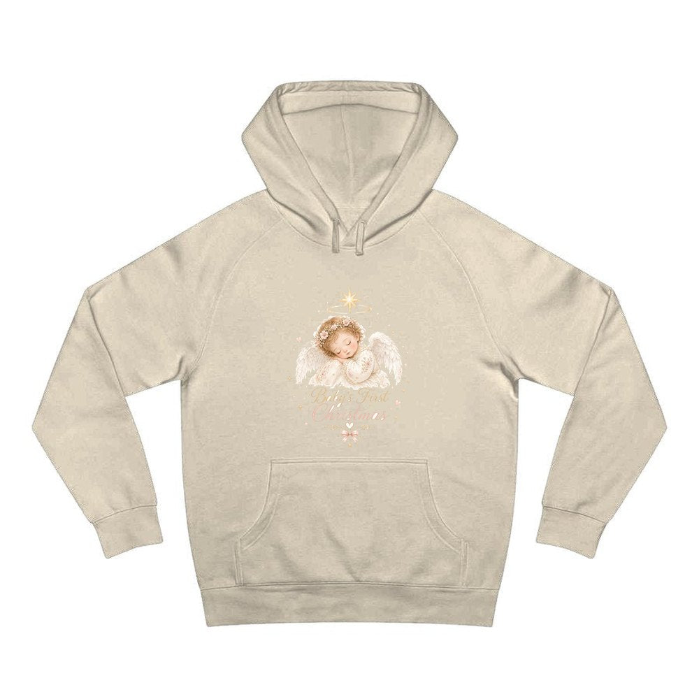 Sleeping Angel Baby Christmas personalised Christmas hoodie in sand
