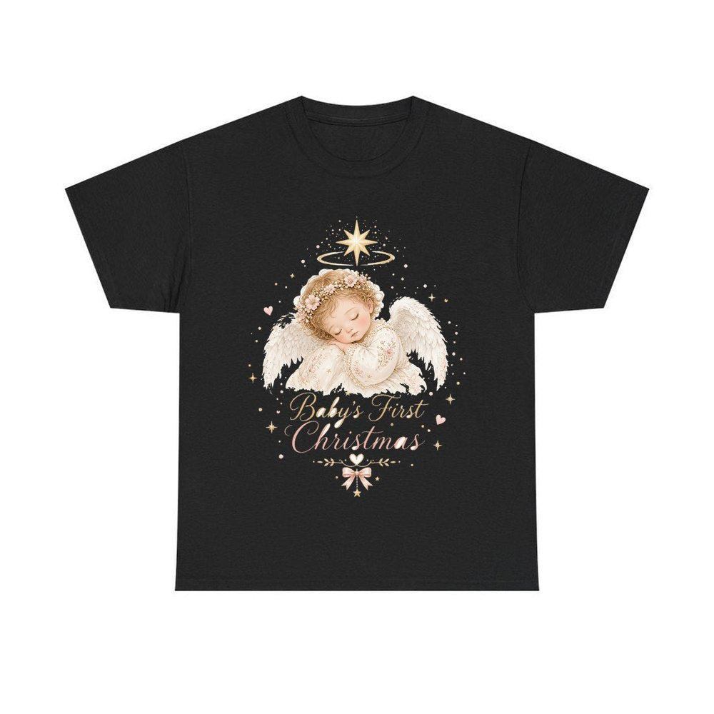 Sleeping Angel Baby Christmas personalised Christmas T-shirt in black