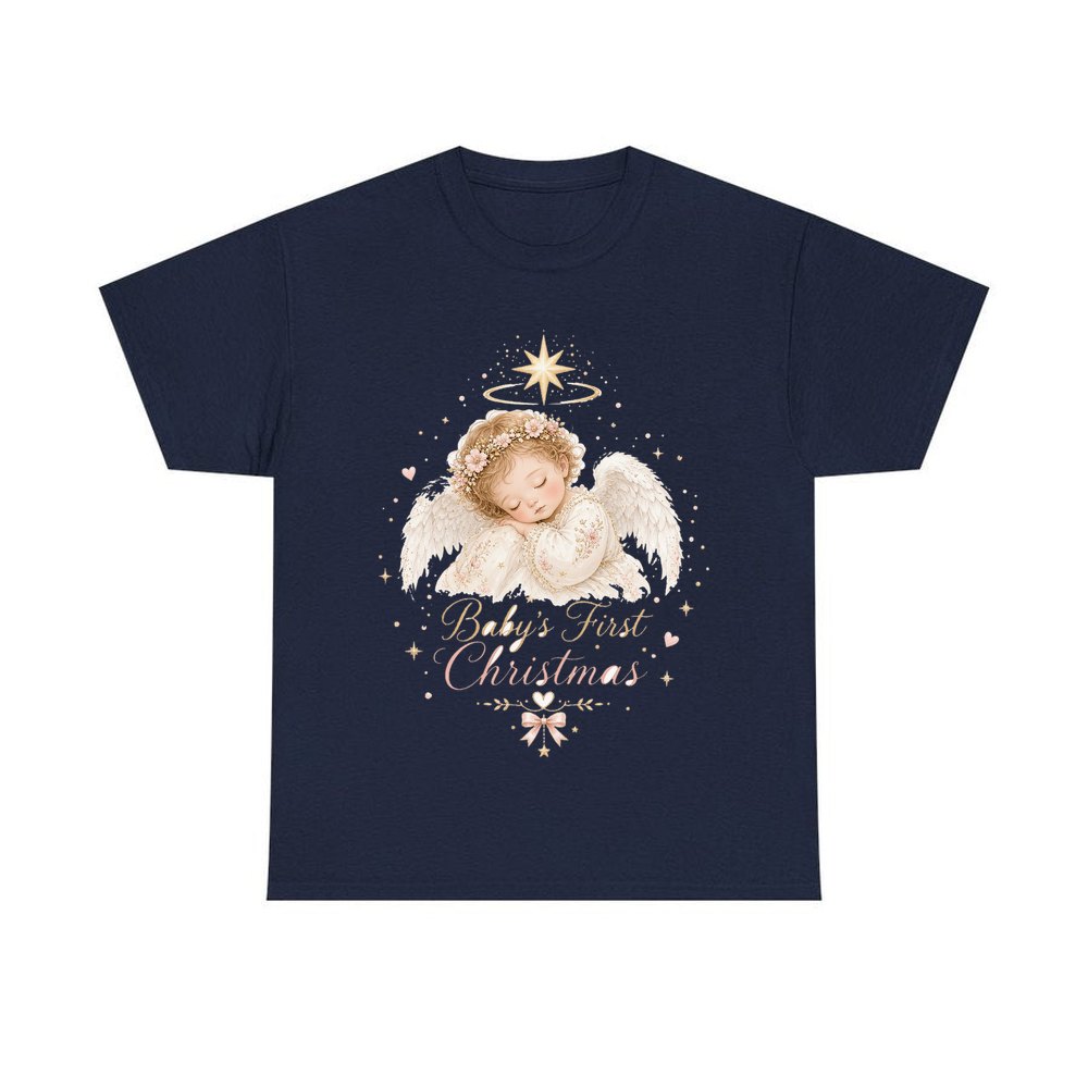 Sleeping Angel Baby Christmas personalised Christmas T-shirt in navy