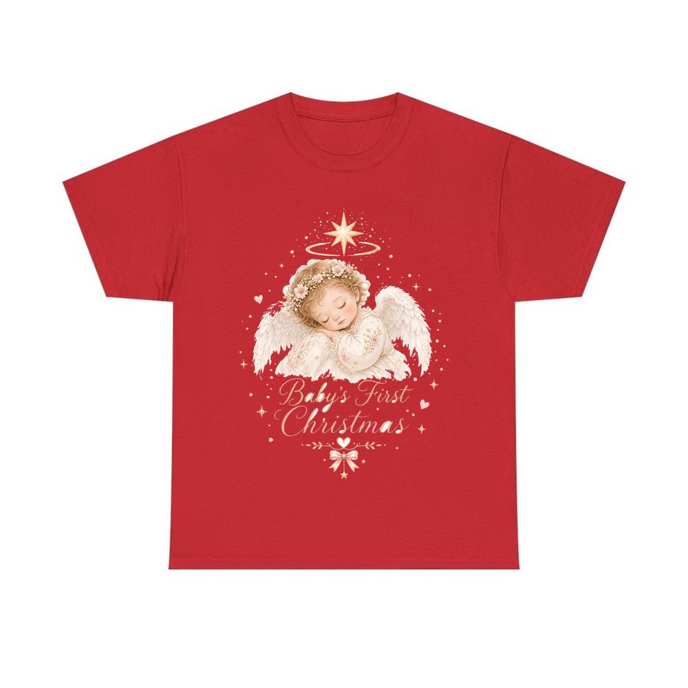 Sleeping Angel Baby Christmas personalised Christmas T-shirt in red