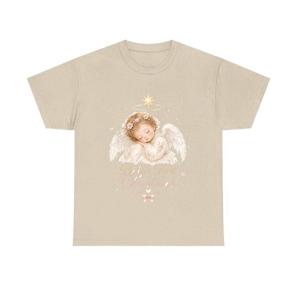 Sleeping Angel Baby Christmas personalised Christmas T-shirt in sand