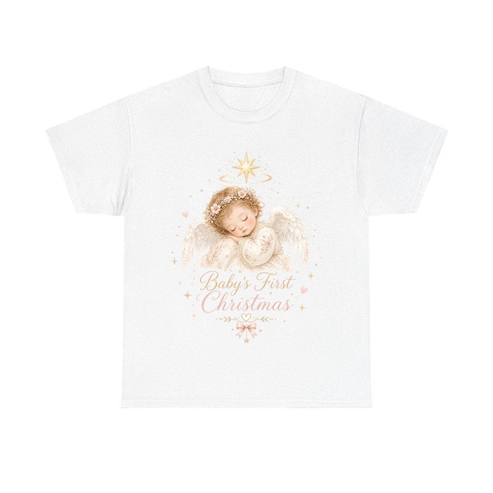 Sleeping Angel Baby Christmas personalised Christmas T-shirt in white