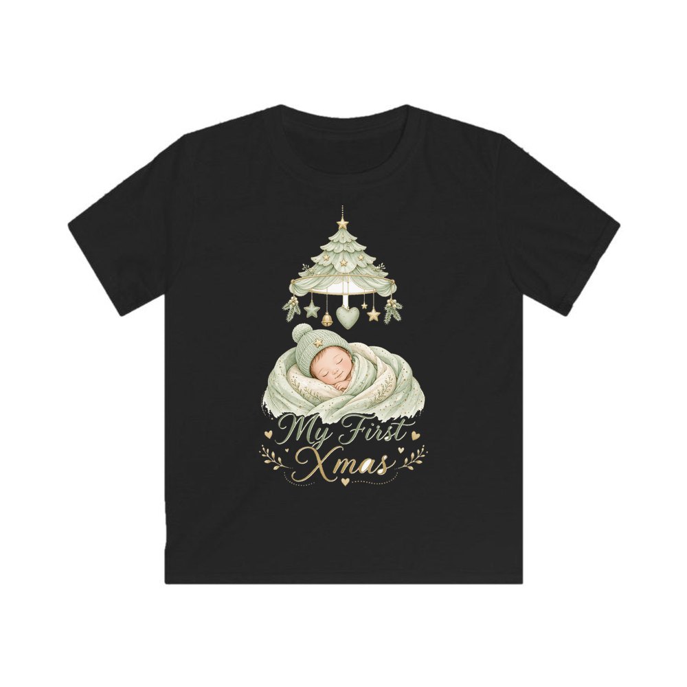 Sleeping Baby First Xmas personalised kids Christmas tee in black