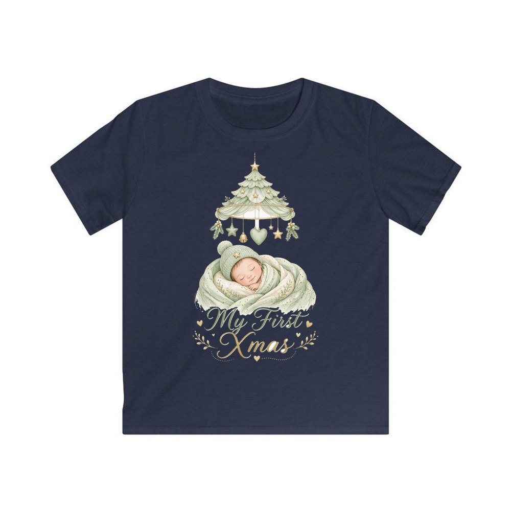 Sleeping Baby First Xmas personalised kids Christmas tee in navy
