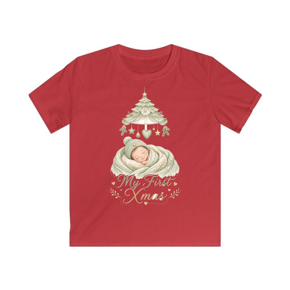 Sleeping Baby First Xmas personalised kids Christmas tee in red