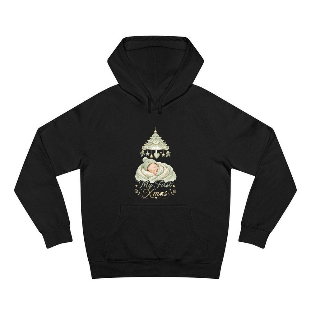Sleeping Baby First Xmas personalised Christmas hoodie in black