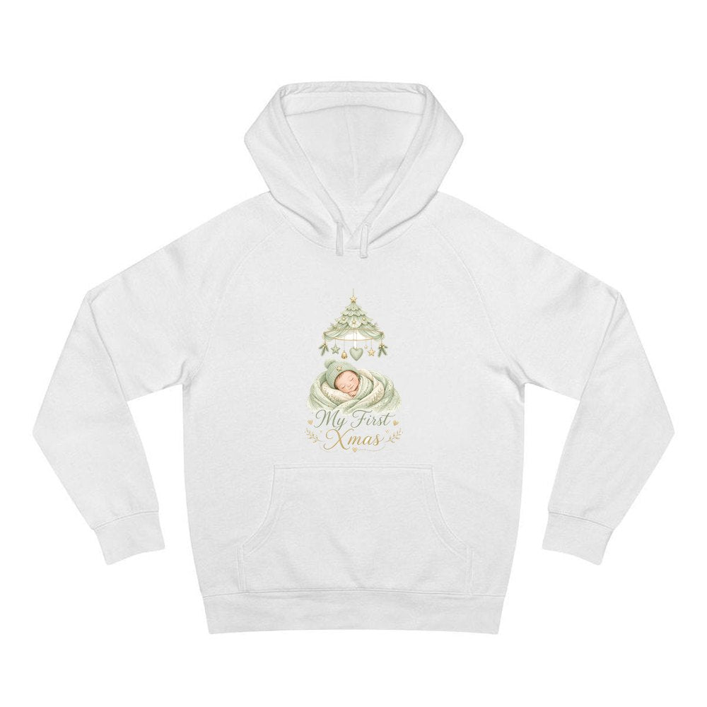 Sleeping Baby First Xmas personalised Christmas hoodie in white