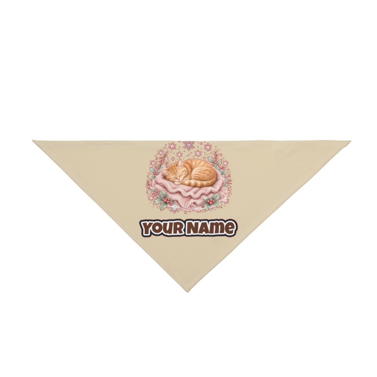 Sleeping Kitten On Blanket personalised Christmas pet bandana in beige, tie-on style
