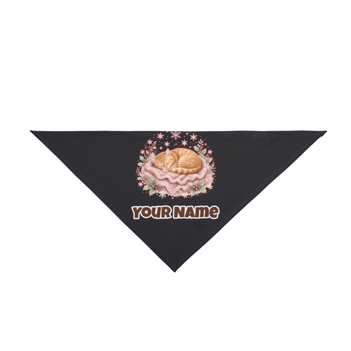 Sleeping Kitten On Blanket personalised Christmas pet bandana in black, tie-on style