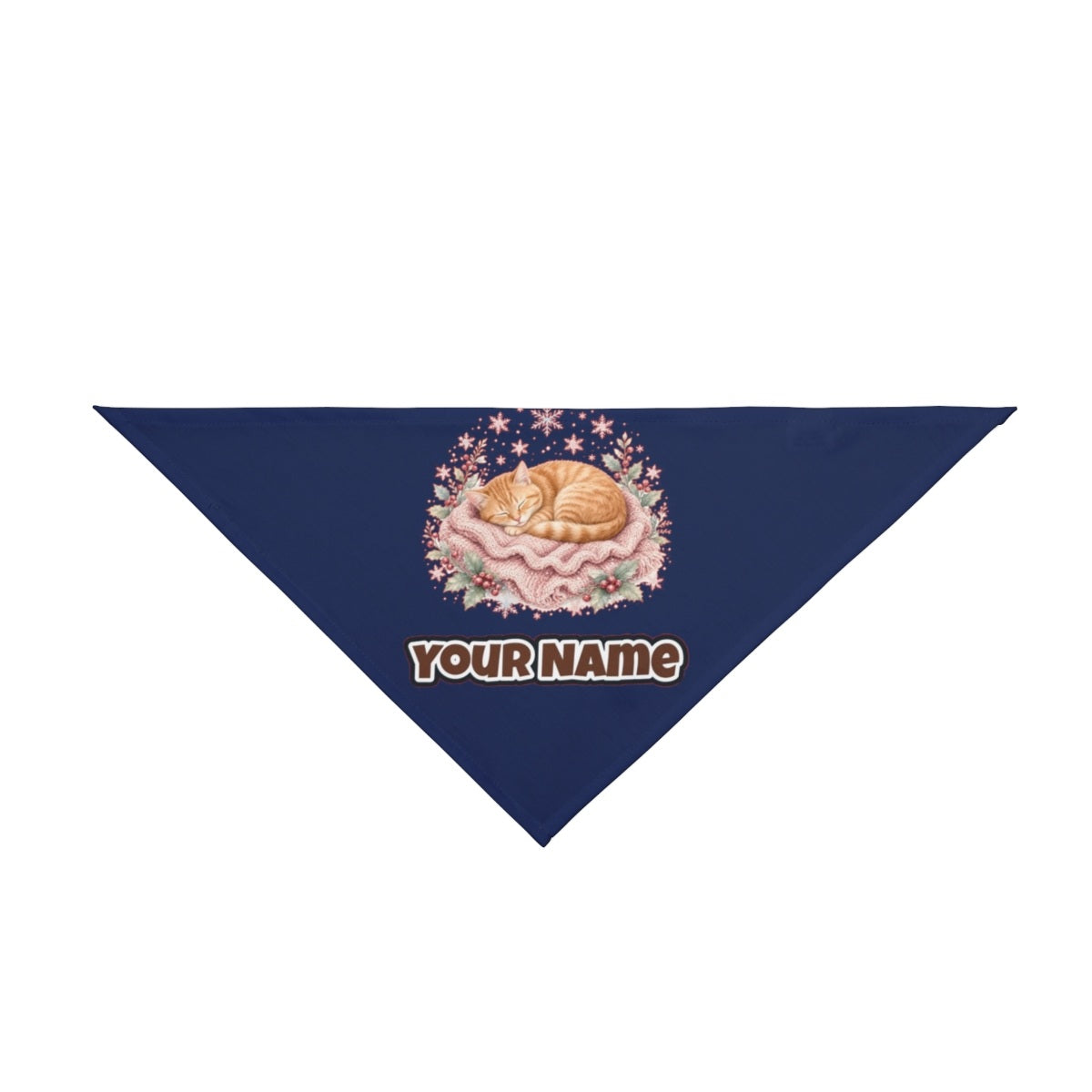 Sleeping Kitten On Blanket personalised Christmas pet bandana in navy, tie-on style